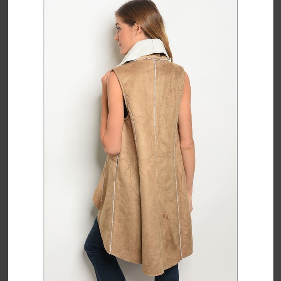 Just arrived Camel faux suede Sherpa vest NWT - Picture 2 of 2